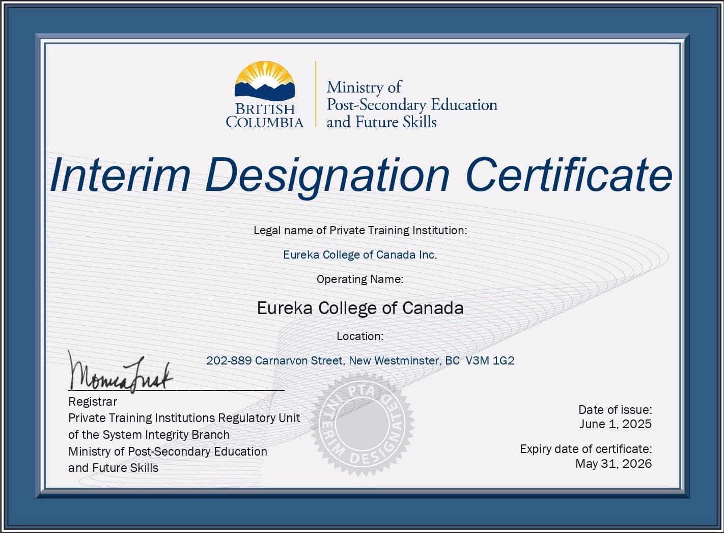college designation certificate